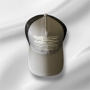 Gray and Black Trucker Hat with Flag Design